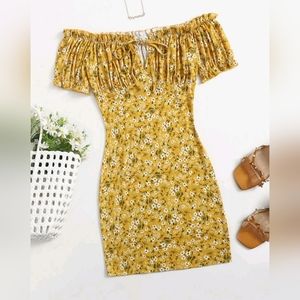Floral Off The Shoulder Yellow Dress